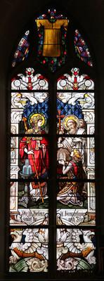 Chorfenster in der Kirche St. Remigius Zemmer: St. Helena sendet die Kreuzreliquien nach Trier.
